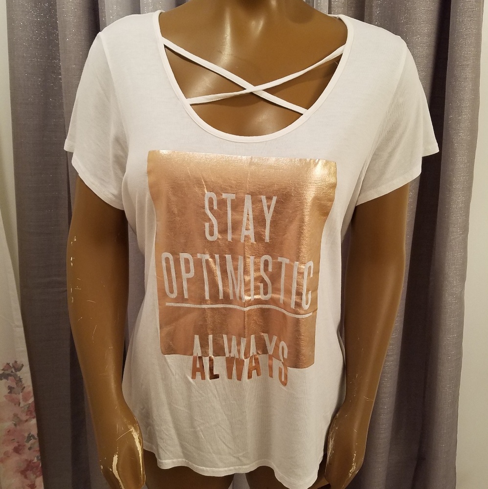 Boutique 1X Tshirt Metalic Stay Optimistic Always
